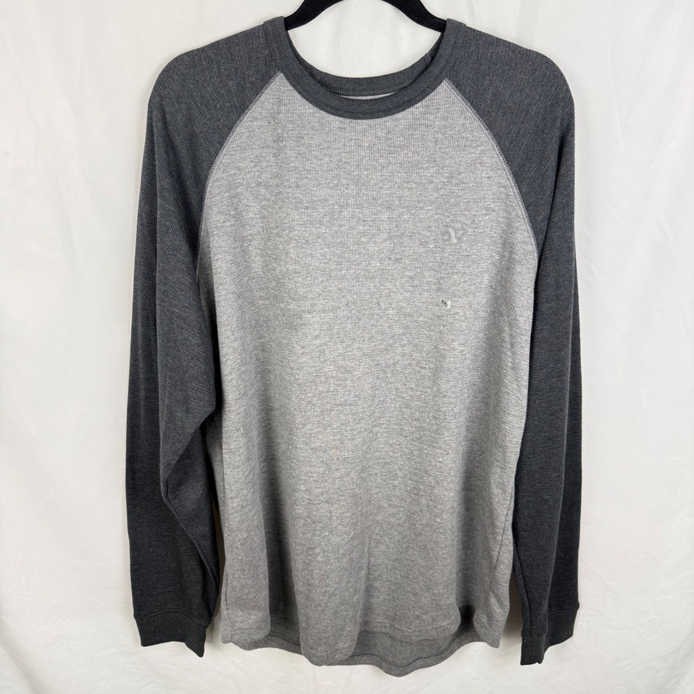 NEW American Eagle Gray Colorblock Waffleknit Thermal Long Sleeve XXL Minimalist